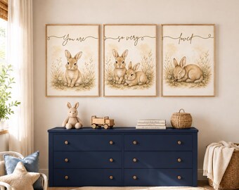 Set of 3 Watercolor Bunny Prints | “You Are So Very Loved” Wall Art | Neutral Woodland Nursery Decor | Inspired by 1 John 4:19