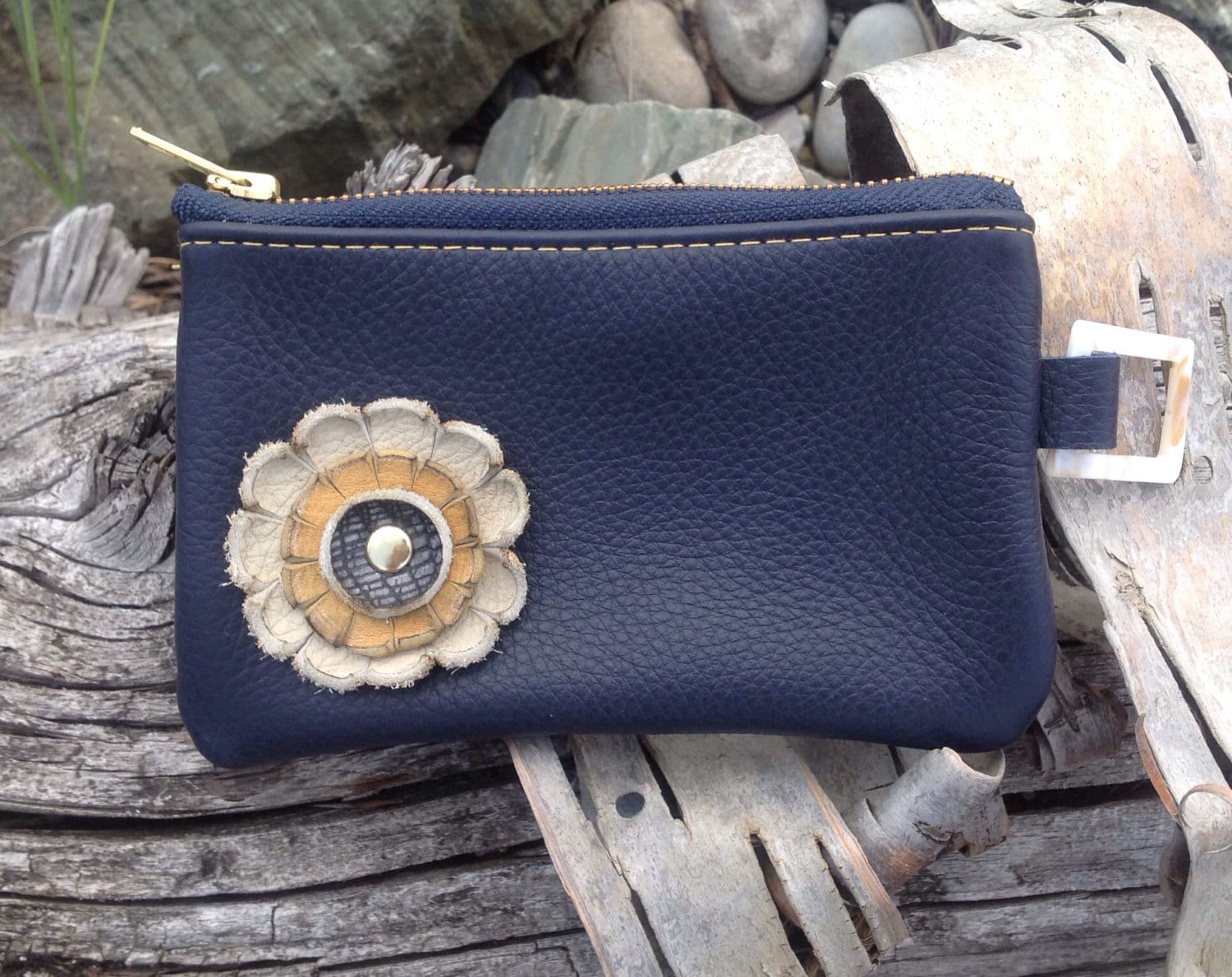 sale in lowest price Navy Blue Leather Purse with Cream and purse