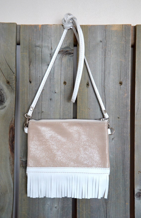 Blush Pink crackle and White Leather Fringe Side Bag Leather Fringe Cross Body Bag and Convertible Wristlet Purse Etsy