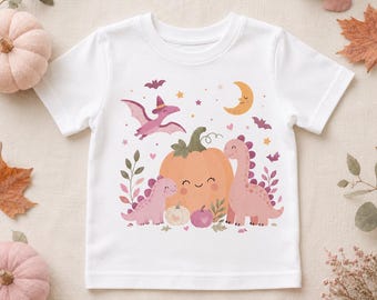 Halloween Dinosaur Toddler Shirt, Pink Dino Pumpkin Tee for Girls, Cute Trick or Treat Outfit