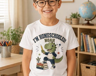 Personalized I'm Homeschooled Dinosaur Shirt for Boys, Custom Name Kids Tee