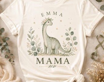 Personalized Mama Dinosaur Shirt, Custom Child Name Mom Tee, Sage Green Watercolor Dino, Matching Family Birthday Outfit