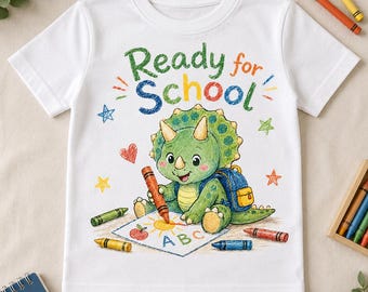 Ready for School Dinosaur Shirt, Triceratops Back to School Tee, Cute Preschool Shirt, Kindergarten Outfit, Crayon Dino Kids Tee