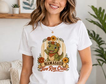 Two Rex Birthday Mom Shirt, Mamasaur Boho Dinosaur Tee, Matching Family Birthday Party Shirt for Mom