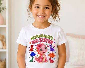 Noah Big Sister Dinosaur Shirt, Personalized Matching Birthday Tee, Gummy Dino Family Shirt, Birthday Boy Party Outfit