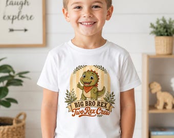 Big Brother Dinosaur Birthday Shirt, Big Bro Rex Two Rex Crew Tee, Matching Family Dino Party Shirt for Boys