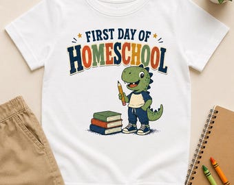 First Day of Homeschool Dinosaur Shirt, Boys Back to School Kids Tee