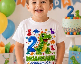 Personalized Dinosaur Birthday Shirt, Noah Dinosaur 2nd Birthday Shirt, Officially 2 Dinosaur Outfit, Custom Gummy Dinosaur Shirt