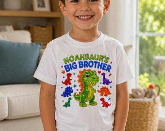 Noah Big Brother Dinosaur Shirt, Personalized Matching Birthday Tee, Gummy Dino Family Shirt, Birthday Boy Party Outfit