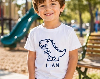 Personalized Dinosaur Shirt for Boys, Custom Name Toddler Dino Tee, Minimalist Kids T-Rex Shirt, Dinosaur Lover Gift