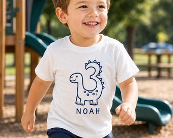 Personalized Dinosaur 3rd Birthday Shirt Boy | Hand Drawn Dino Birthday Tee | Custom Name Toddler Birthday Shirt | Minimal Boutique Gift