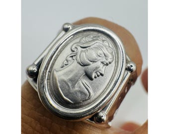 Milor Italy 18 kt witgouden camee portretring sz 7,5,45 g, zeldzaam