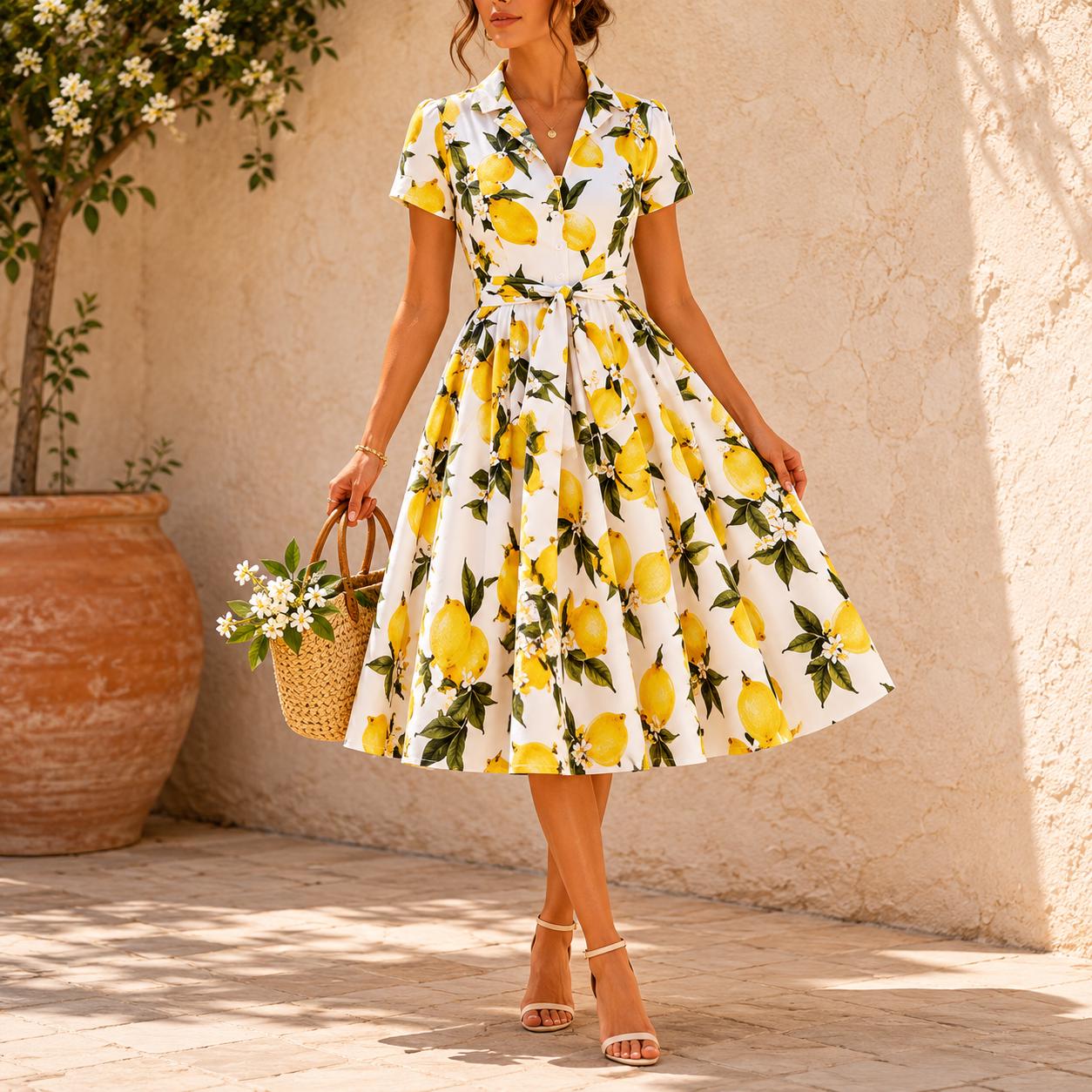 linen dress with lemons Lemons & Olives Summer Dress, Portuguese Sling Dress, Ankle Length Sundress, Mediterranean Maxi Dress, Italy Inspired Vacation Sun Dress