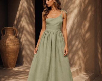 Cotton Tie Strap Maxi Dress, A-Line Summer Dress, Cottagecore Beach Dress, Flowy Sundress, Romantic Vacation Dress