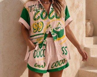 Summer Outfit Women – Matching Shirt and Shorts Set, Vacation Outfit, Tropical print