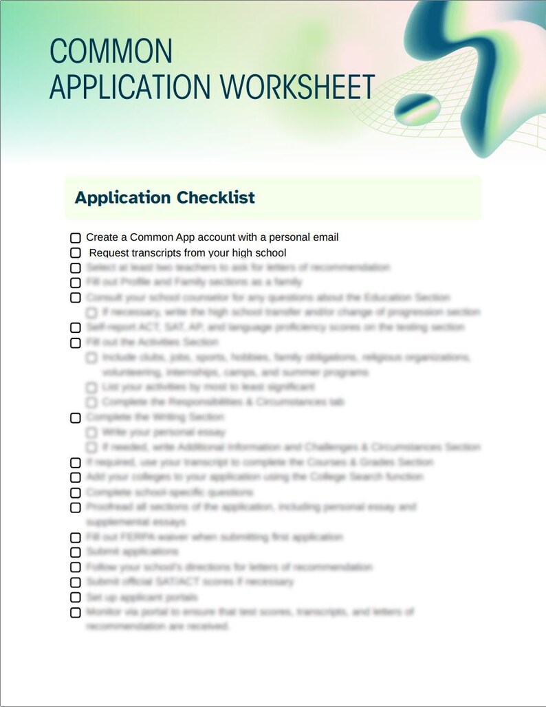 DIGITAL PDF Common Application Checklist - Etsy