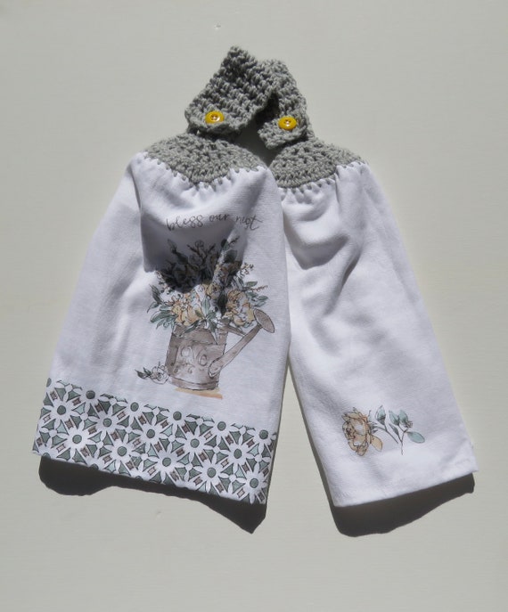 Kitchen Dish Towel With A Crochet Top ~ Bless This Kitchen