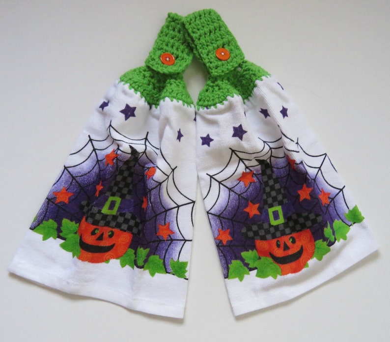 Spider Web Pumpkin Crochet Top Kitchen Towel Set of 2 image 3