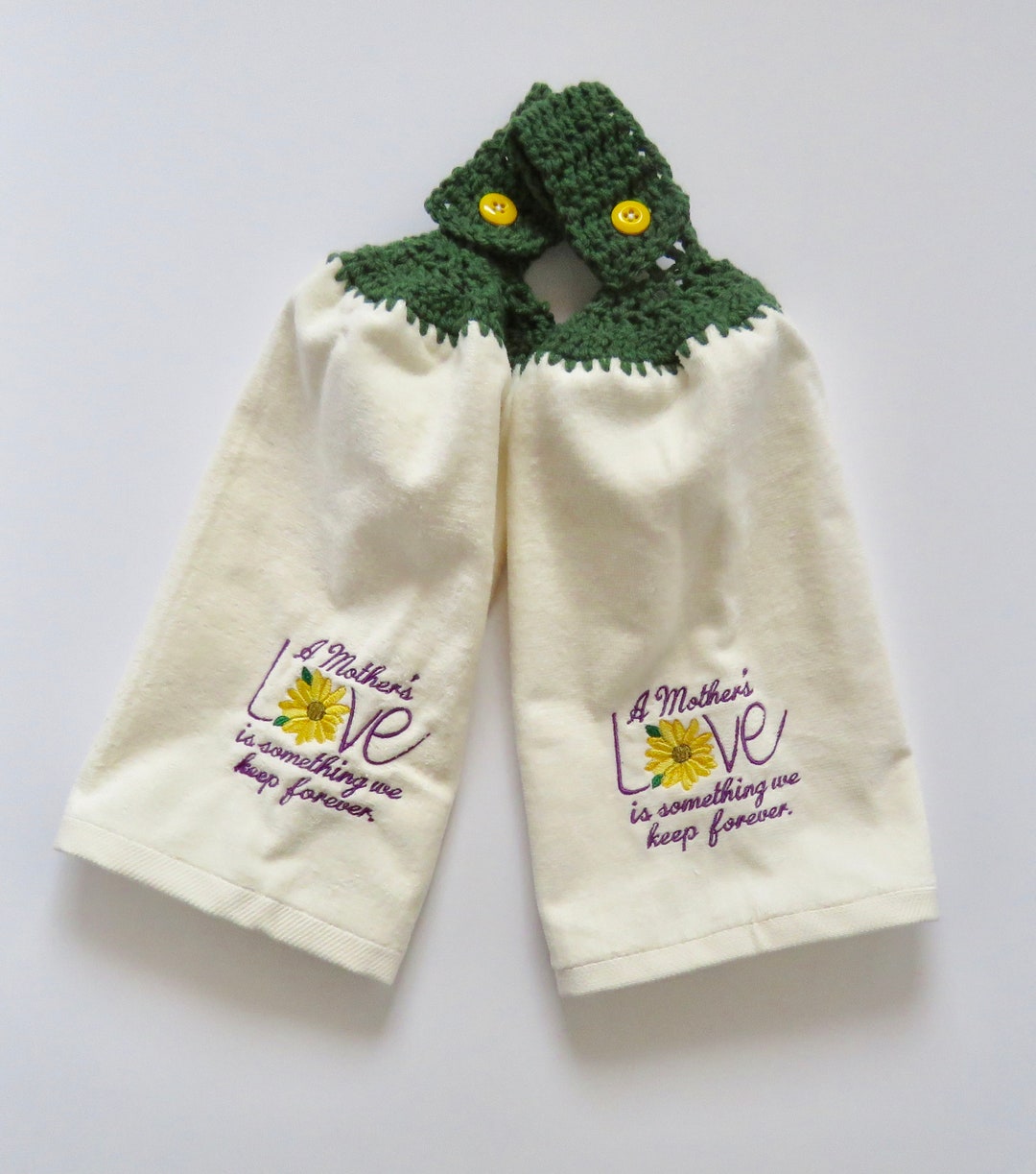 Kitchen Towels With Loops Embroidered With A Mother's Love is Something