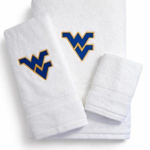 West Virginia Mountaineers Bath Towel Set, Embroidered WV Logo Towels, College Sports Bathroom Decor