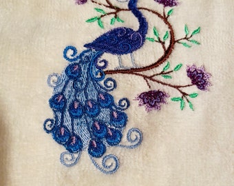 Peacock embroidered kitchen hand towel