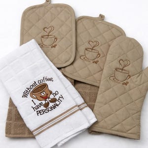 Coffee Theme Kitchen Gift Set Pot Holders Towels Oven Mitt