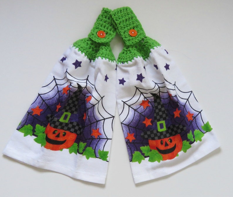 Spider Web Pumpkin Crochet Top Kitchen Towel Set of 2 image 4