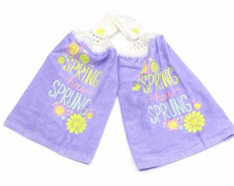Spring Has Sprung Crochet Top Kitchen Hand Towel Set of 2