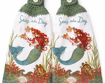 Seas the Day Nautical Crochet Top Kitchen Towel Set