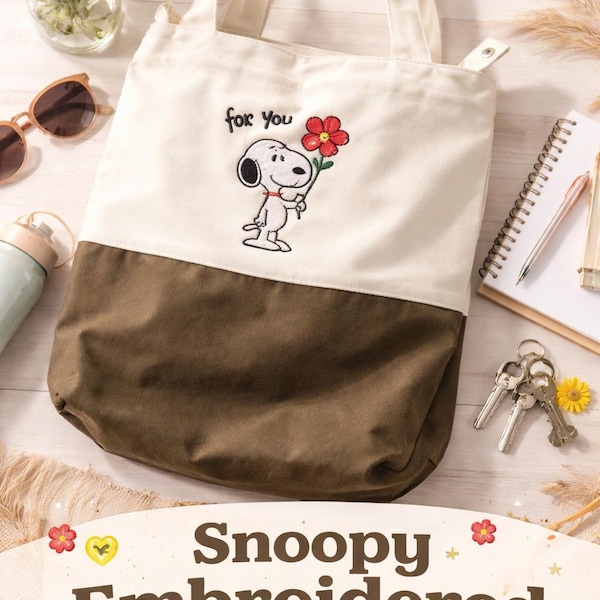 Snoopy Embroidered Tote Bag, Peanuts Canvas Bag