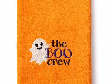 Ręcznik kuchenny na Halloween The Boo Crew, jesienny ręcznik z haftowanym duchem