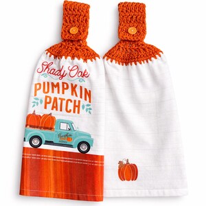 Toallas de cocina de ganchillo con diseño de calabaza Shady Oak, juego de toallas de mano colgantes de otoño