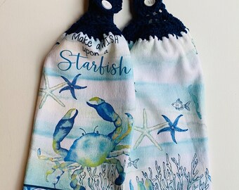 Wish upon a starfish crochet top kitchen hand towels set of 2