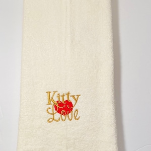 Cream Colored Kity love embroidered cotton hand towel