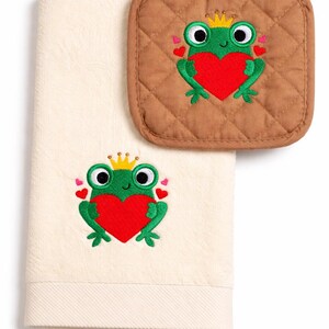 Juego de toalla de cocina y agarradera con bordado de ranas: un caprichoso regalo de San Valentín