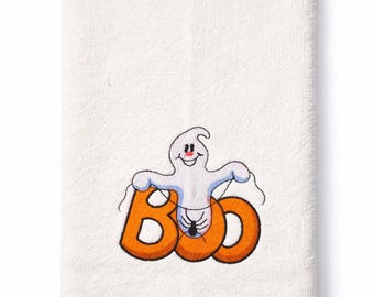 BOO Ghost Halloween Kitchen Towel, haftowany, upiorny jesienny ręcznik do rąk