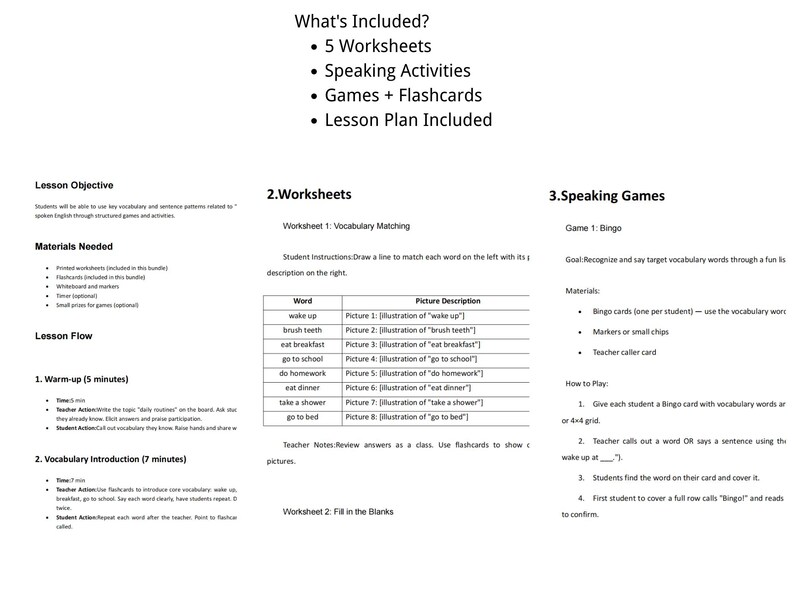 Daily Routines ESL Worksheets | Speaking Activities for Beginners | No ...