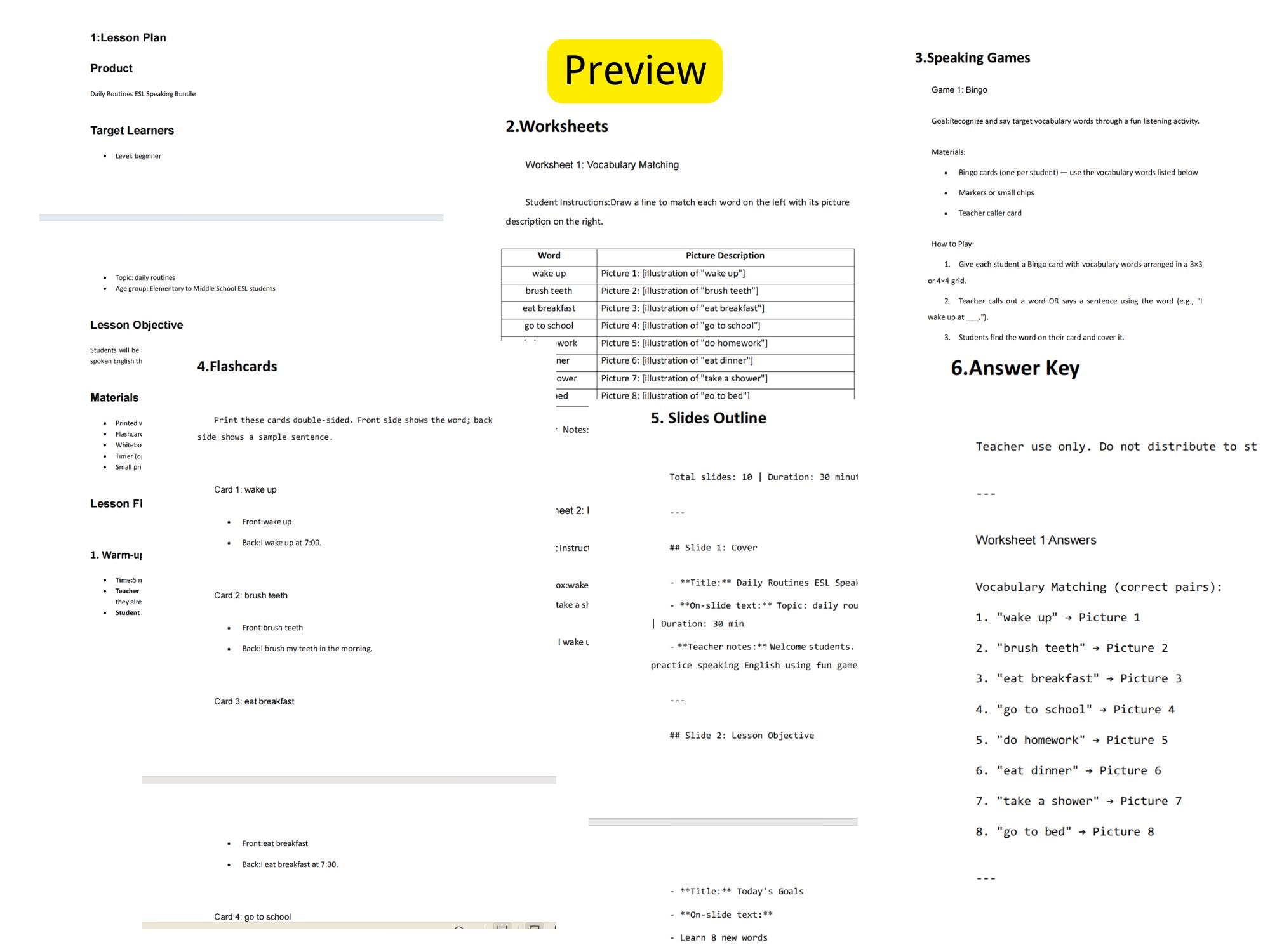 Daily Routines ESL Worksheets | Speaking Activities for Beginners | No ...