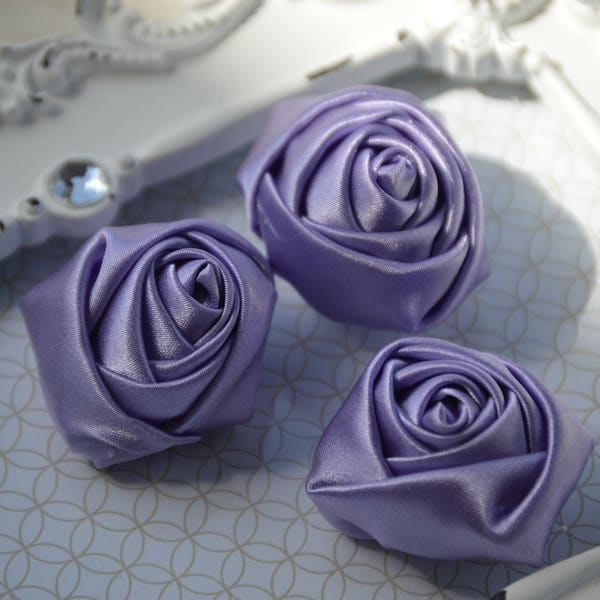 1.5" Lavender Satin Fabric Roses, Satin Rolled Rosettes, Satin Flowers, Rolled Roses, Rolled Satin Roses, Satin Flowers, Satin Roses