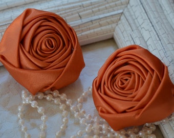 2" Satin Fabric Roses, Orange Burnt Pumpkin Satin Rolled Rosettes, Satin Roses, Rolled Roses, Fabric Flowers, Satin Flowers, Satin C36