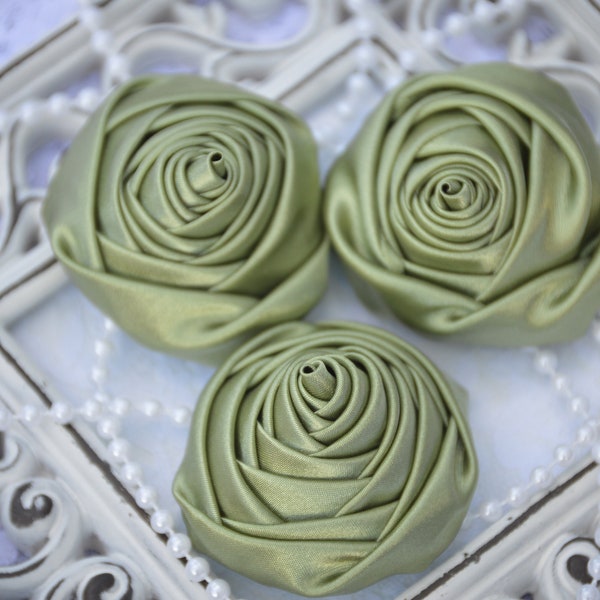 2" Satin Fabric Roses, Sage Satin Rolled Rosettes, Satin Roses, Rolled Roses, Fabric Flower, Satin Flowers, Satin, 40 Colors C43