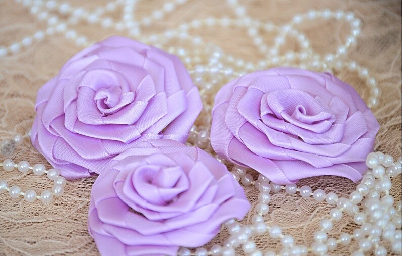 Satin Ribbon Rosettes 2 Satin Rosettes Single Face Satin Ribbon Purple Satin Roses Lavender Satin Rolled Rosettes Satin Rolled Roses