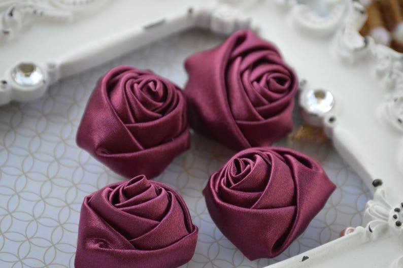Satin Rolled Rosettes Satin Flowers Rolled Roses Satin Roses Rolled Satin Roses 1.5 Burgundy Satin Fabric Roses Satin Flowers