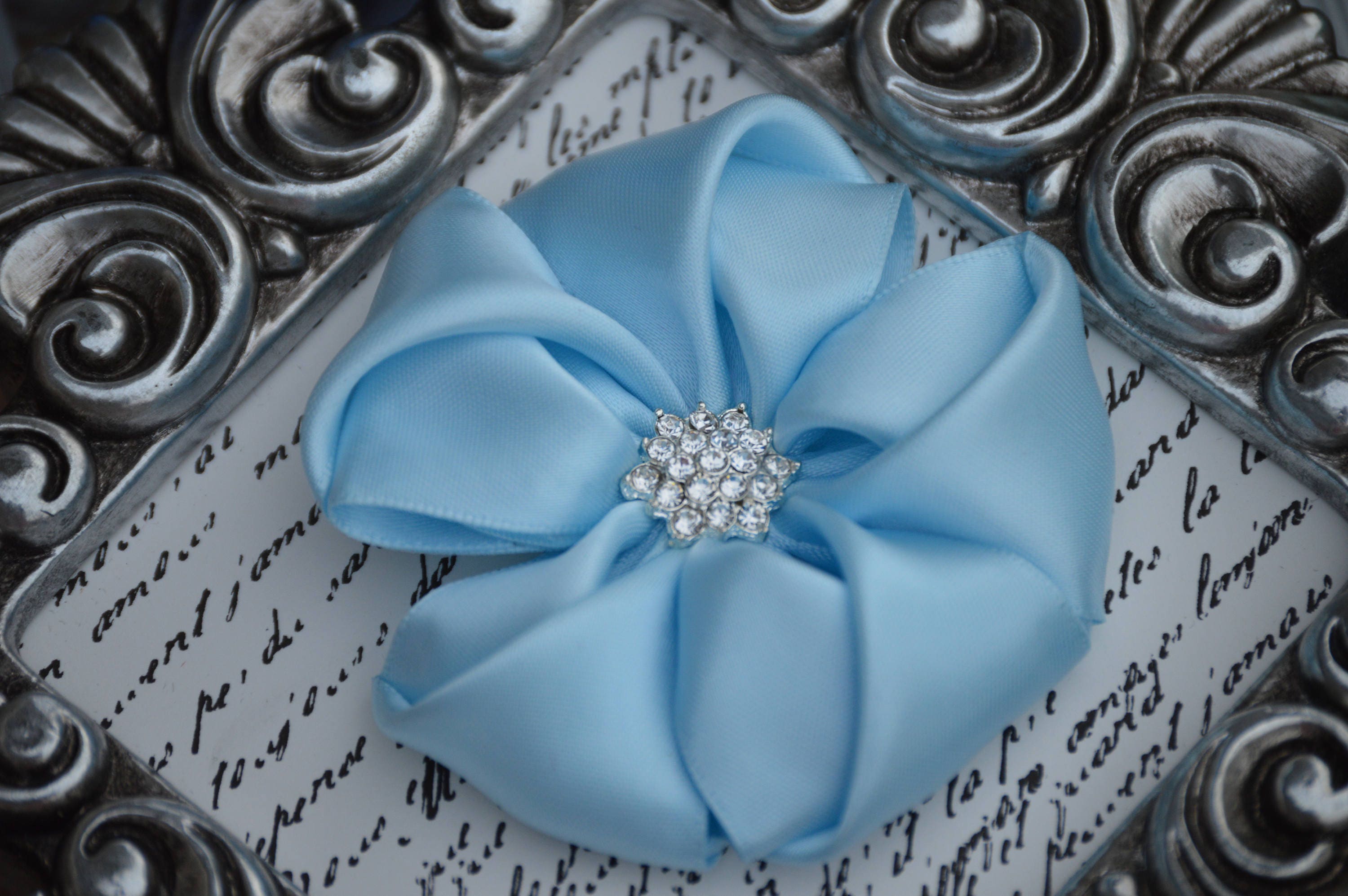 Light Blue Satin Ribbon Flowers 3 Satin Fabric Flowers | Etsy