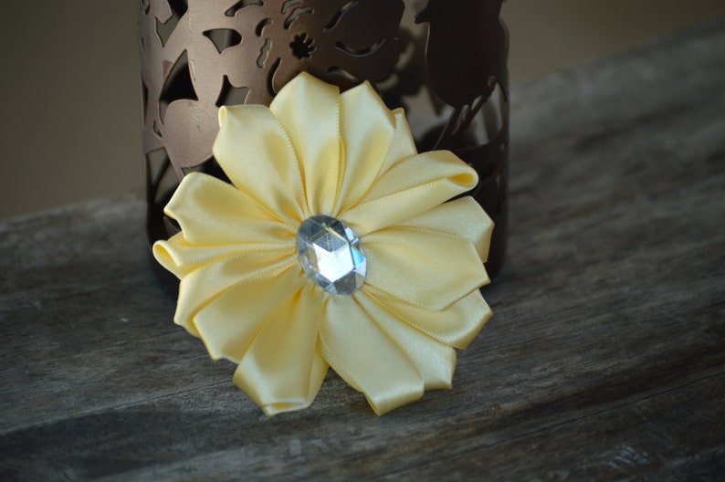 Satin Flower 3 12 Satin Ribbon Flowers Many Colors Available Large Satin Flower Light Yellow Satin Flower Satin Fabric Flowers