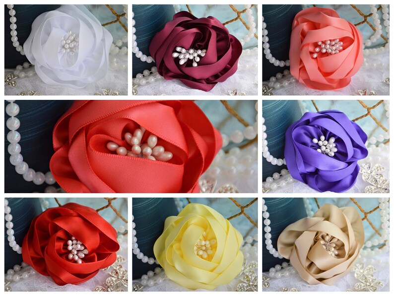 Ribbon Flowers Satin Roses Purple Satin Ribbon Flowers 25 Colors 3 Satin Fabric Flowers Satin Flower Ribbon Roses