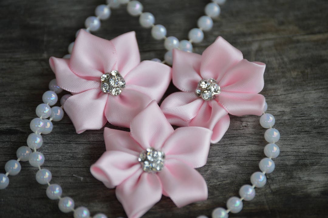 Light Pink Satin Ribbon Flowers, 2 Satin Fabric Flowers, Satin Flower