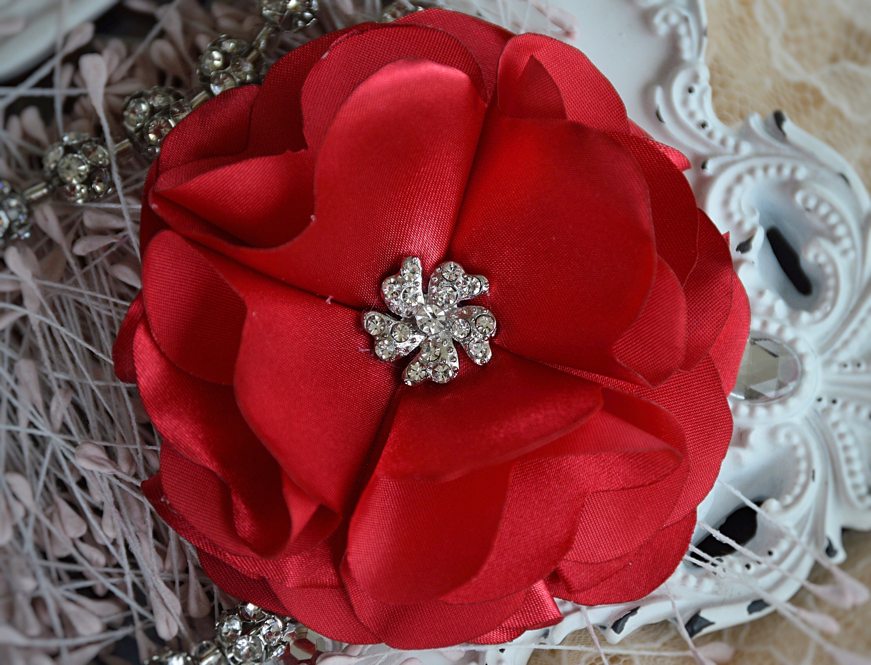 Red Fabric Flower 3 Fabric Flowers Fabric Flowers Etsy