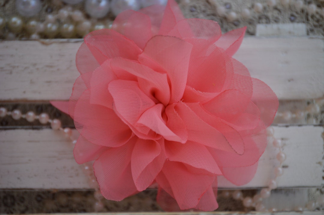3 Chiffon Flowers Chiffon Fabric Flowers Coral Chiffon Etsy