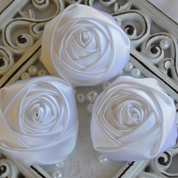 2" Satin Fabric Roses, White Satin Rolled Rosettes, Satin Roses, Rolled Roses, Fabric Flowers, Satin Flowers, Satin Rosettes, 30 Colors C2